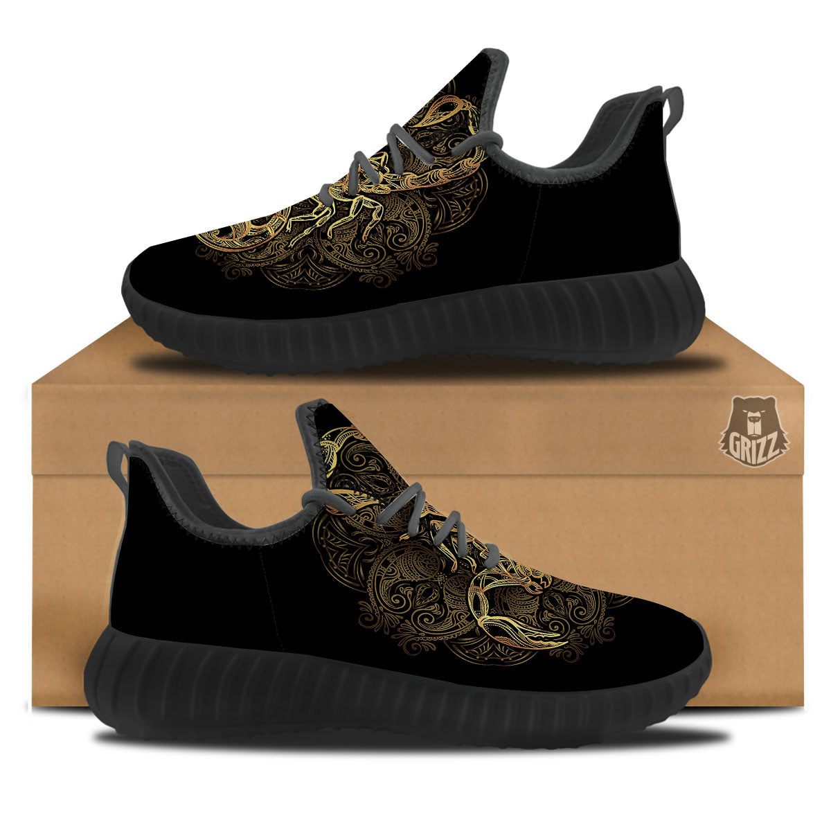 Scorpio Gold Print Black Walking Shoes-grizzshop