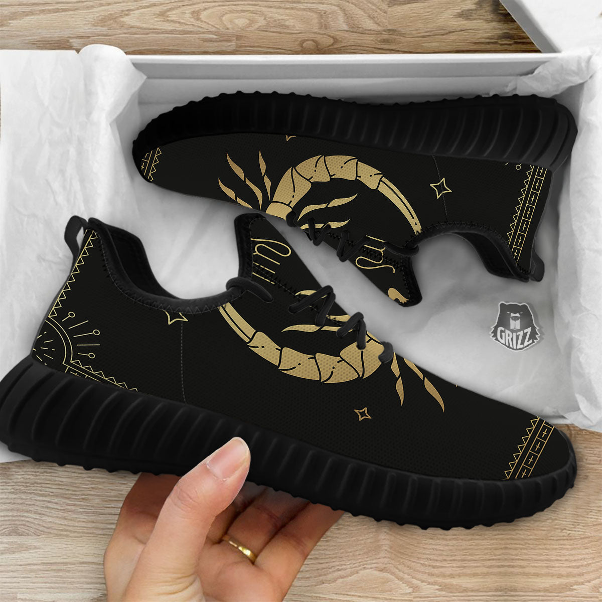 Scorpio Sign Astrological Print Black Walking Shoes-grizzshop