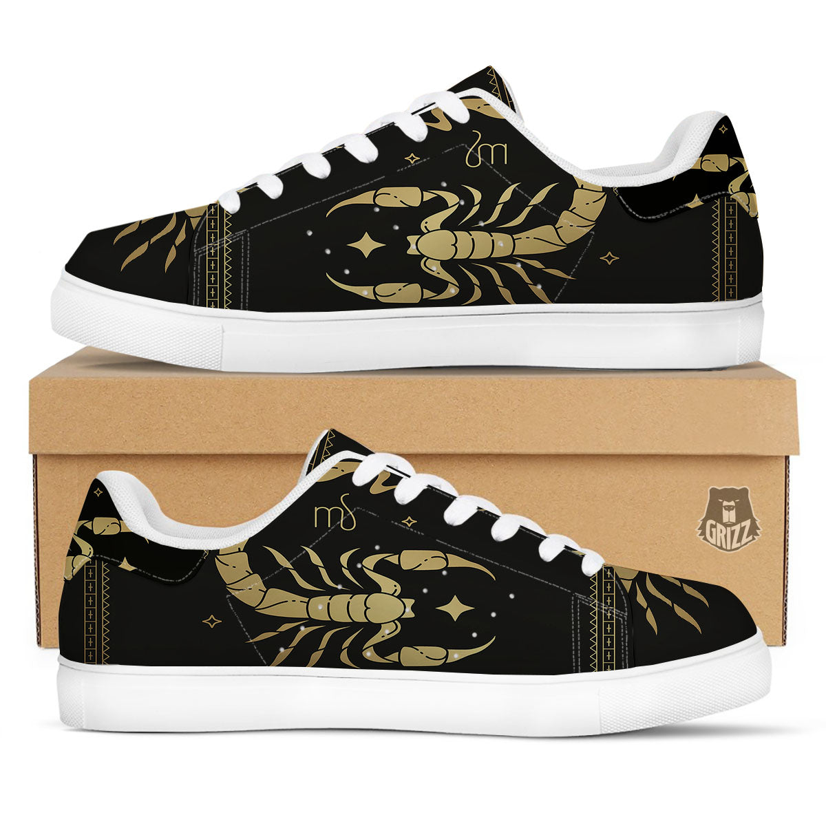 Scorpio Sign Astrological Print White Low Top Sneakers-grizzshop