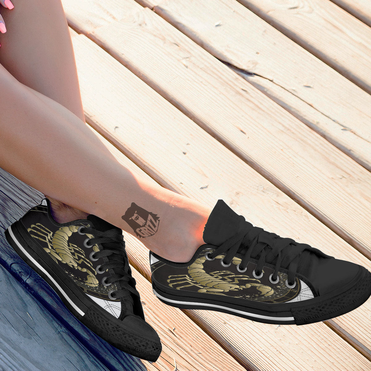 Scorpio Sign Black And Gold Print Black Low Top Shoes-grizzshop