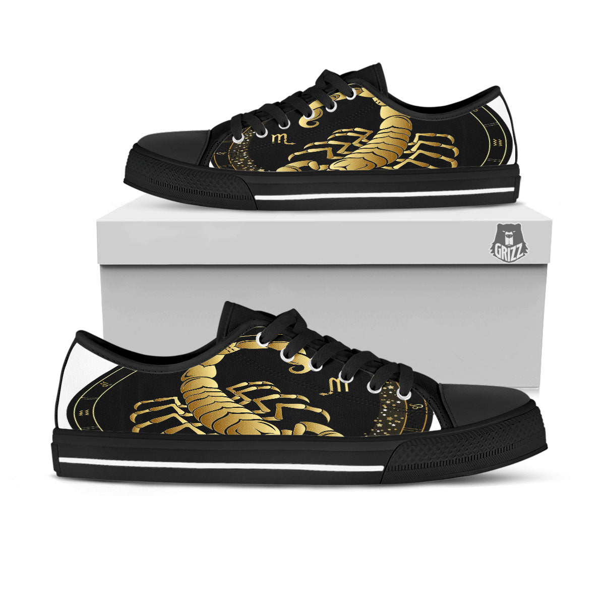 Scorpio Sign Black And Gold Print Black Low Top Shoes-grizzshop