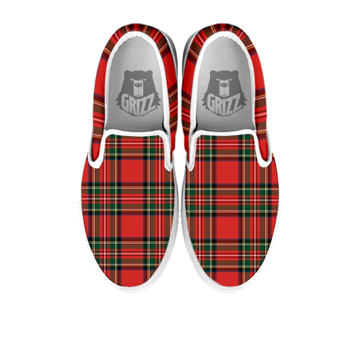 Scottish Stewart Tartan Print Pattern White Slip On Shoes-grizzshop
