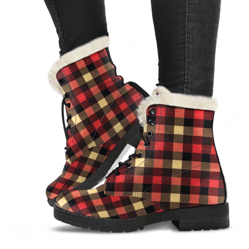 Scottish Tartan Red Yellow Plaid Comfy Winter Boots-grizzshop