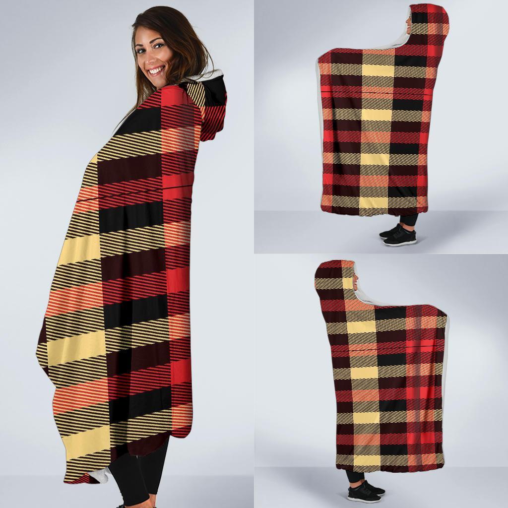 Scottish Tartan Red Yellow Plaid Hooded Blanket-grizzshop