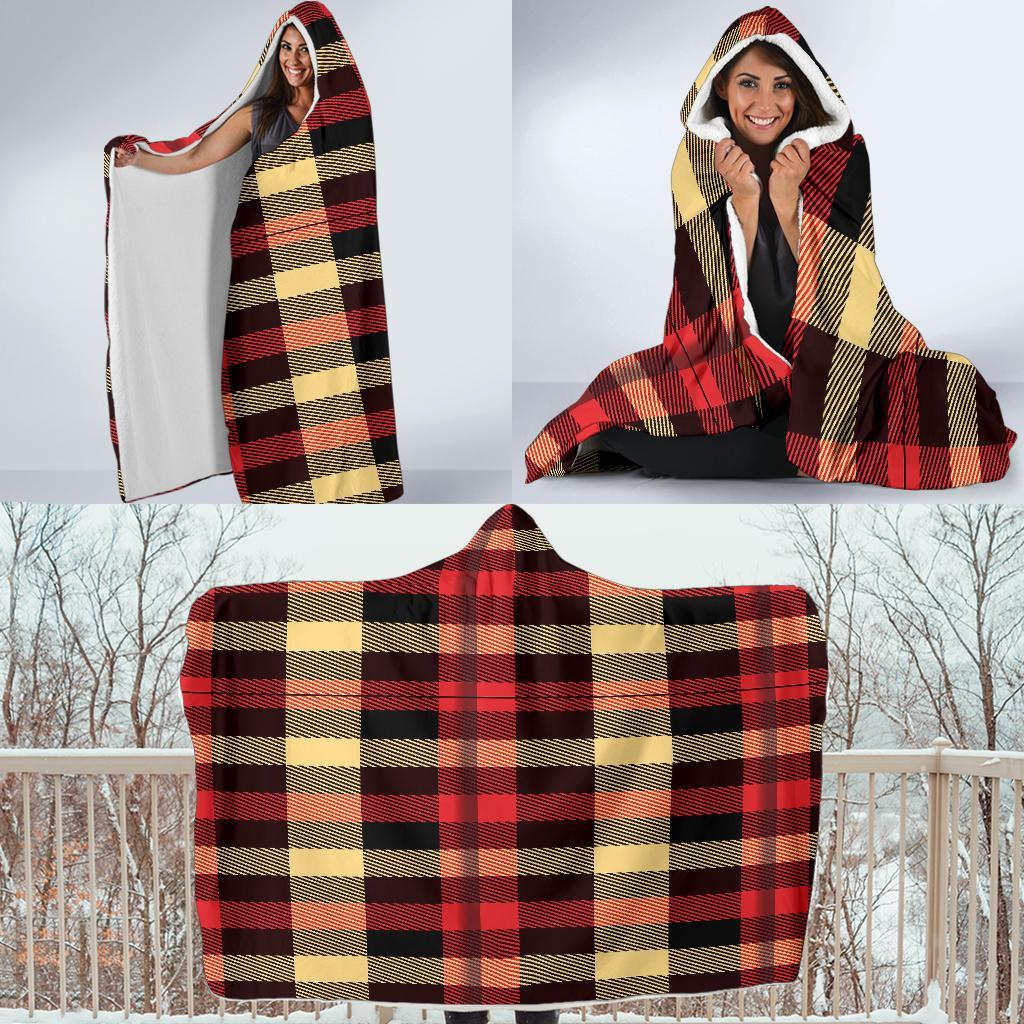 Scottish Tartan Red Yellow Plaid Hooded Blanket-grizzshop