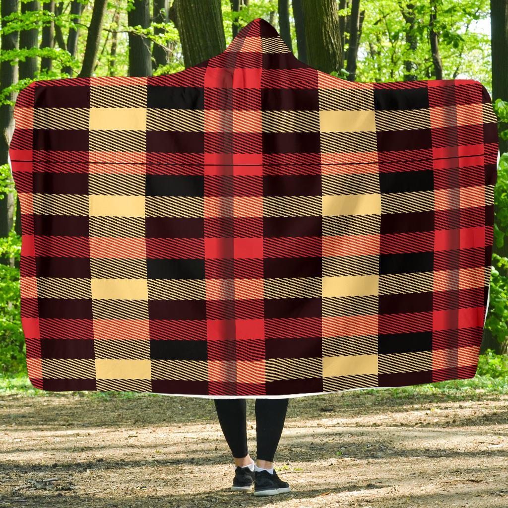 Scottish Tartan Red Yellow Plaid Hooded Blanket-grizzshop