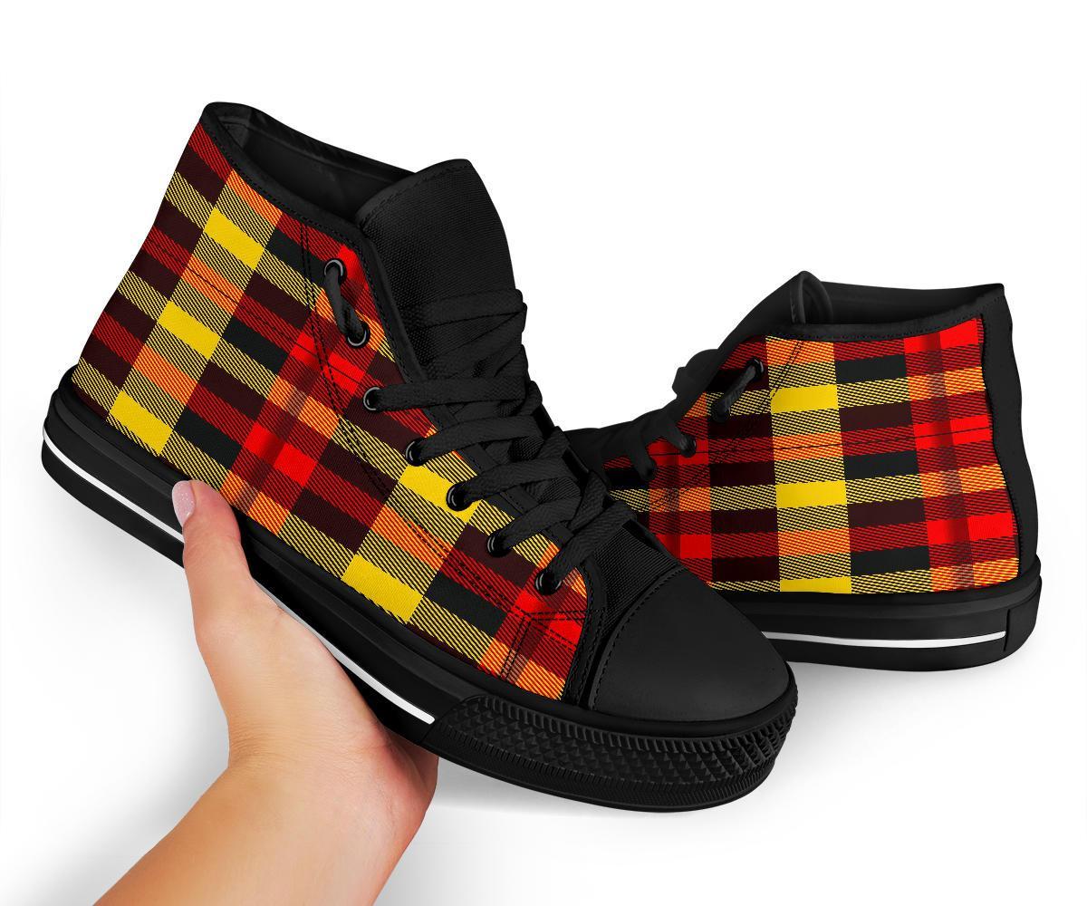 Scottish Tartan Red Yellow Plaid Men Women's High Top Shoes-grizzshop