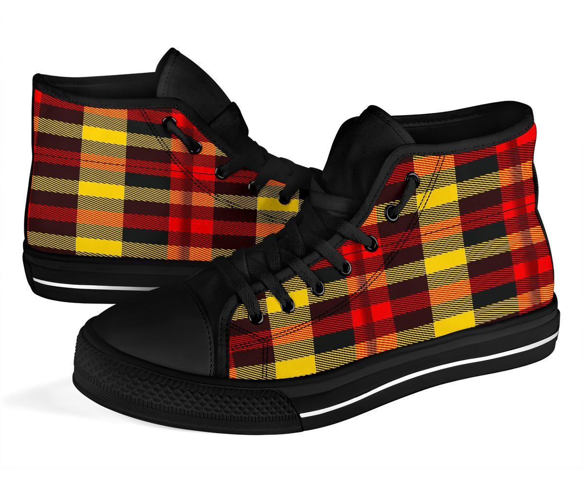 Scottish Tartan Red Yellow Plaid Men Women's High Top Shoes-grizzshop