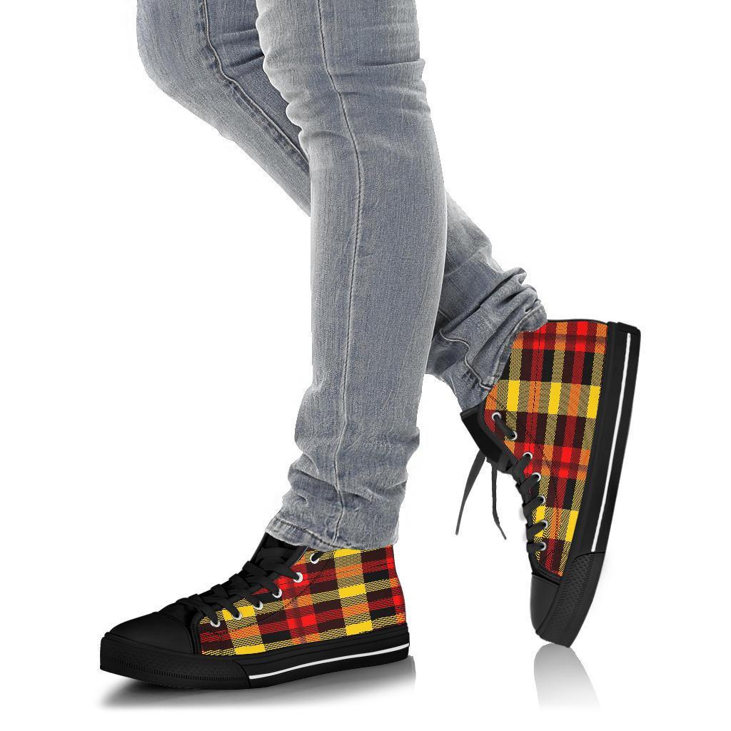 Scottish Tartan Red Yellow Plaid Men Women's High Top Shoes-grizzshop