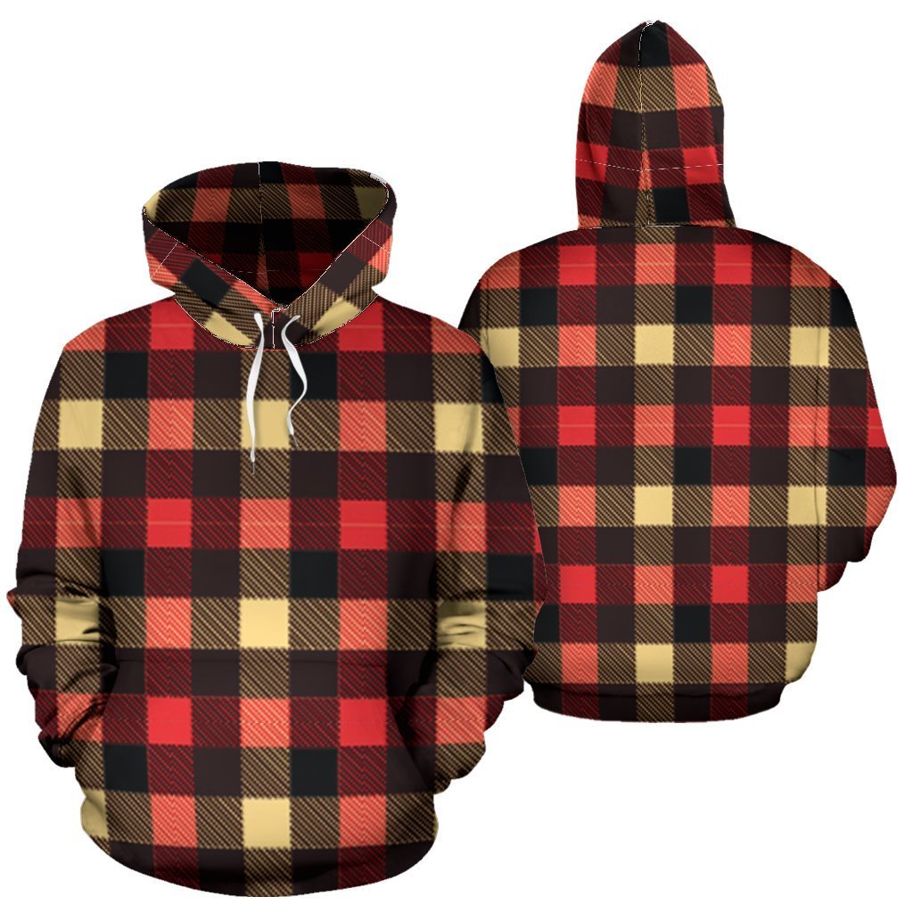 Scottish Tartan Red Yellow Plaid Women Men Pullover Hoodie-grizzshop