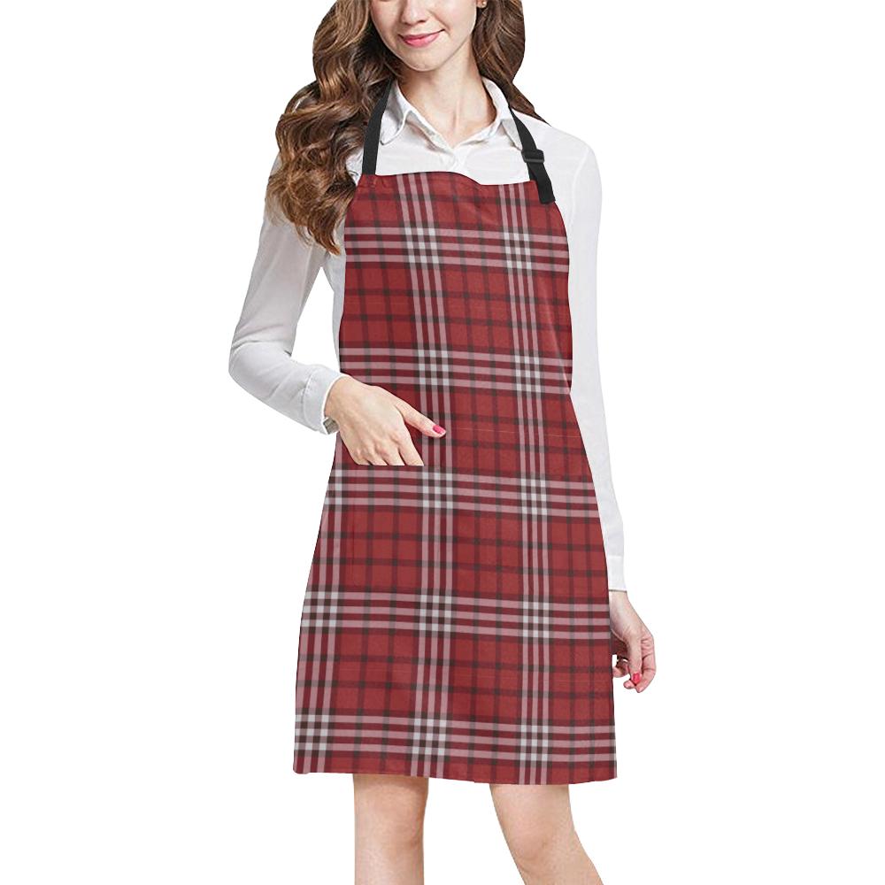 Scottish Tartan Royal Stewart Red Plaids Print Bib Apron With Pockets-grizzshop