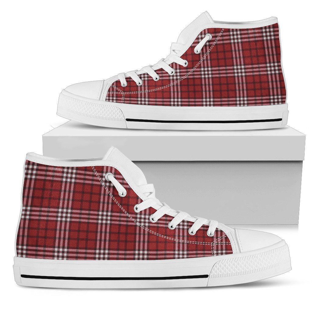 Scottish Tartan Royal Stewart Red Plaids Print Men High Top Canvas Shoes-grizzshop