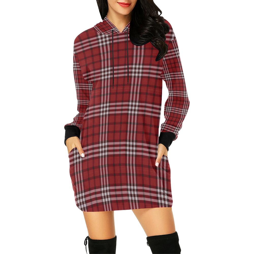Scottish Tartan Royal Stewart Red Plaids Print Women Hoodie Dress-grizzshop