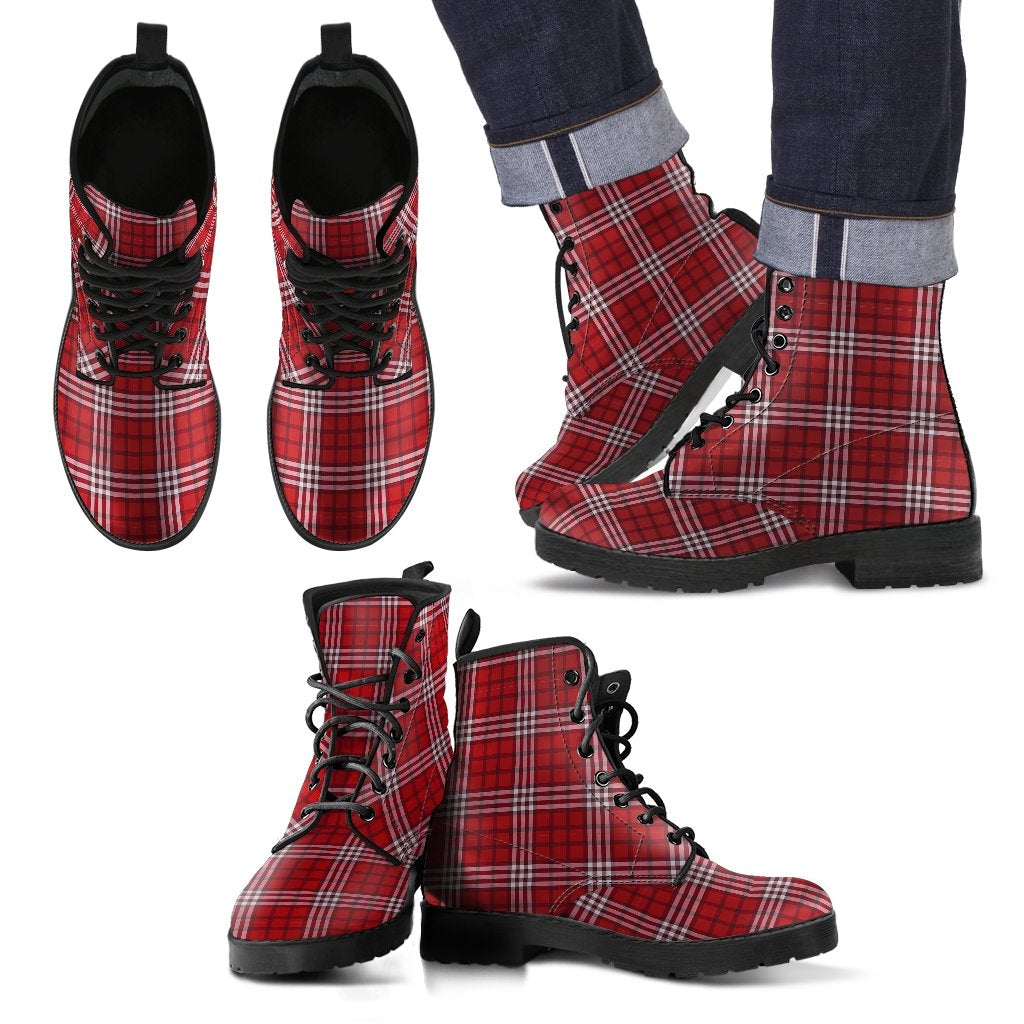 Scottish Tartan Royal Stewart Red Plaids Men Women Leather Boots-grizzshop