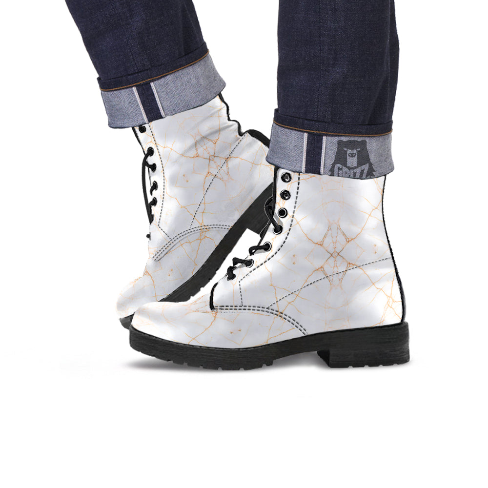 Scratch Marble White Gold Print Pattern Leather Boots-grizzshop