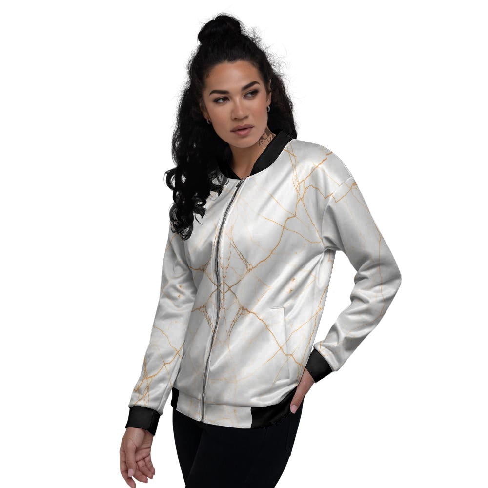 Scratch Marble White Gold Print Pattern Women's Bomber Jacket-grizzshop