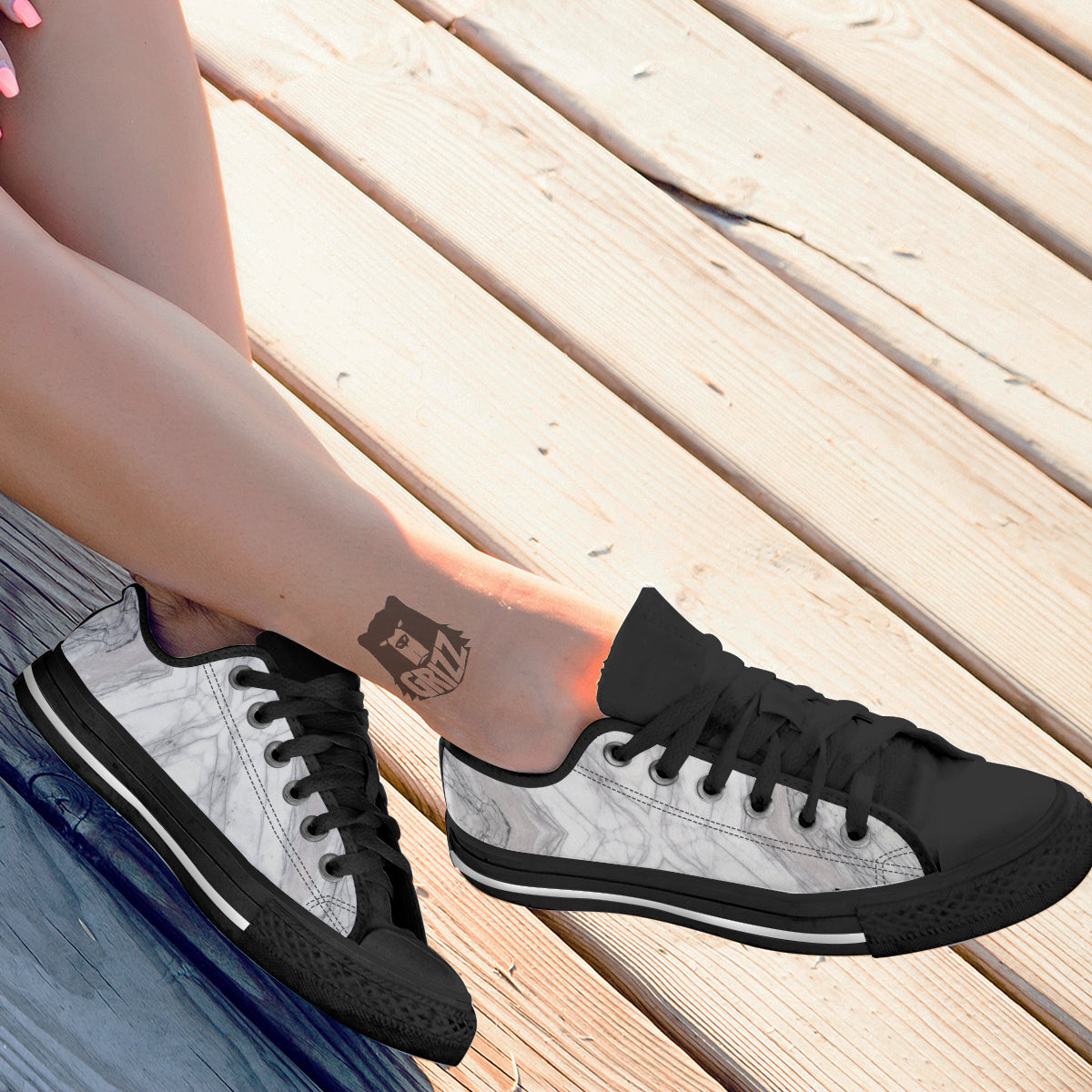 Scratch Marble White Gray Print Pattern Black Low Top Shoes-grizzshop