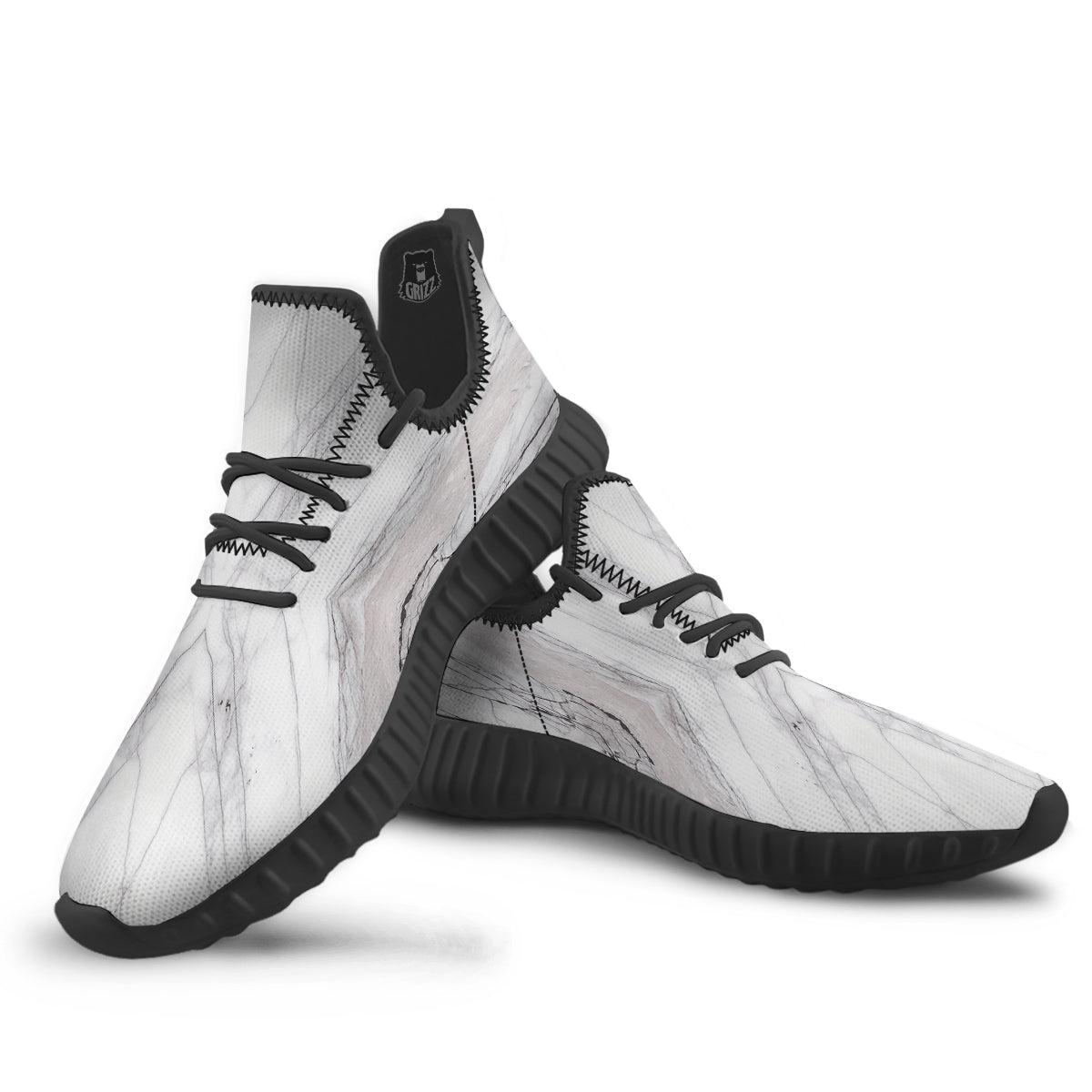 Scratch Marble White Gray Print Pattern Black Walking Shoes-grizzshop
