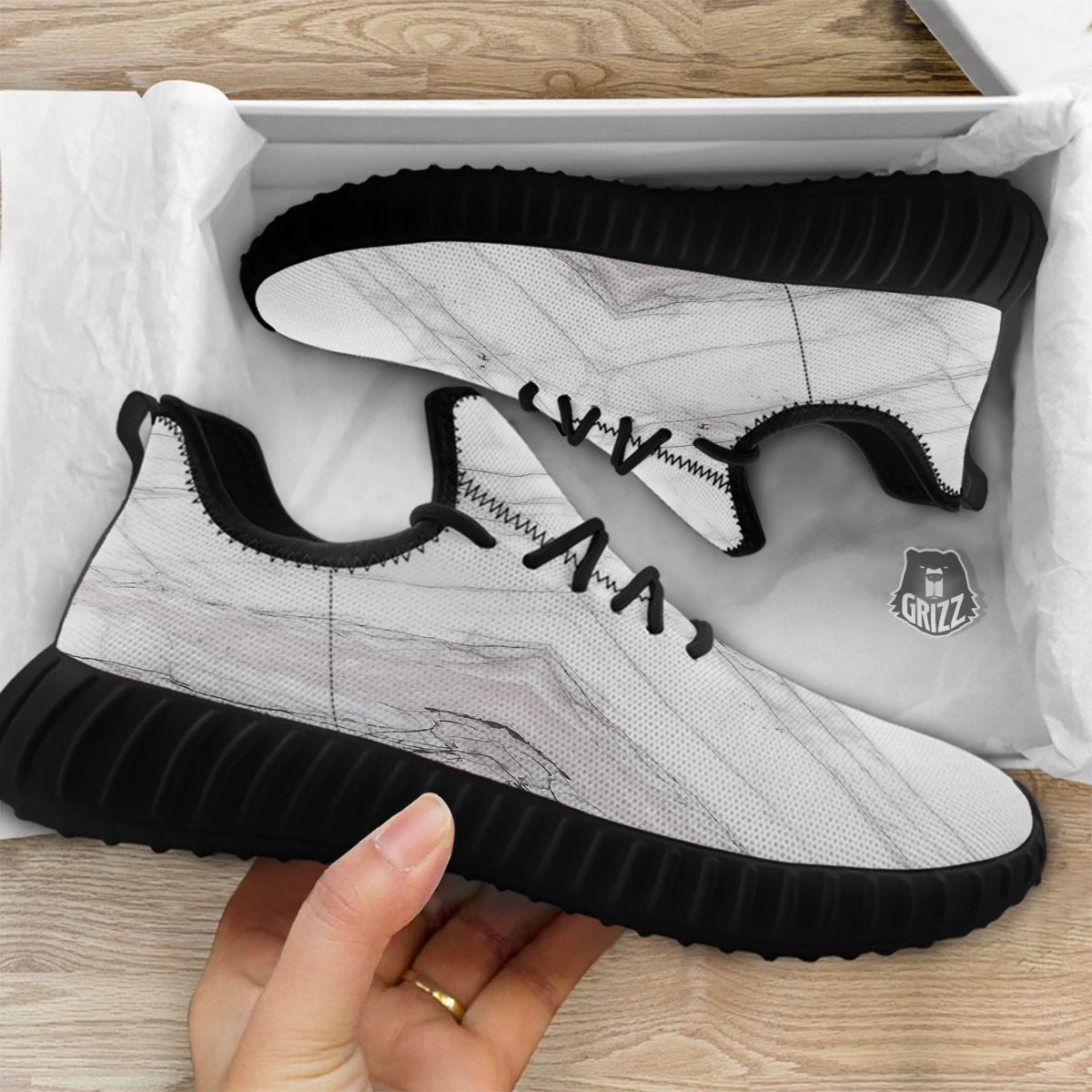 Scratch Marble White Gray Print Pattern Black Walking Shoes-grizzshop