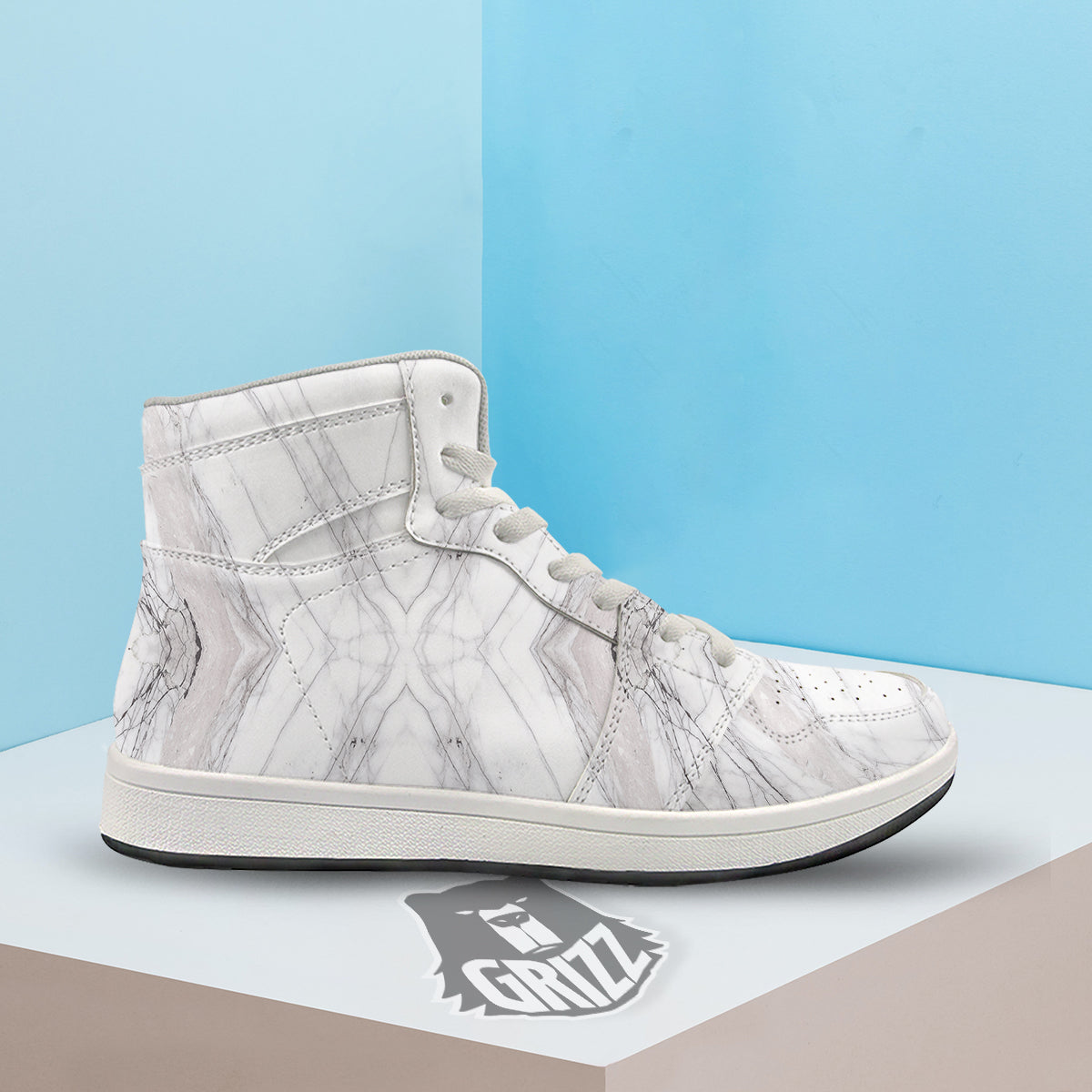 Scratch Marble White Gray Print Pattern High Top Sneakers-grizzshop