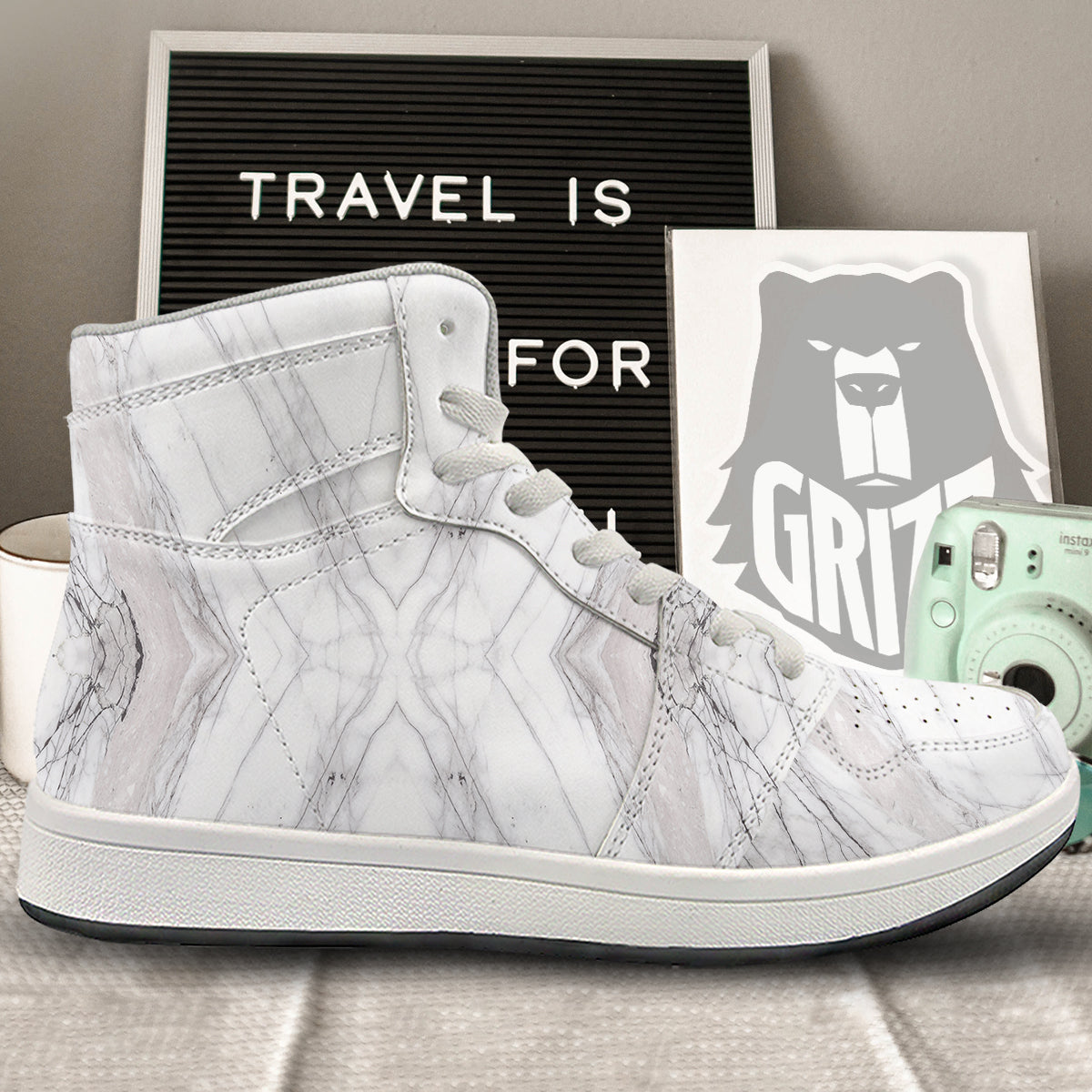 Scratch Marble White Gray Print Pattern High Top Sneakers-grizzshop