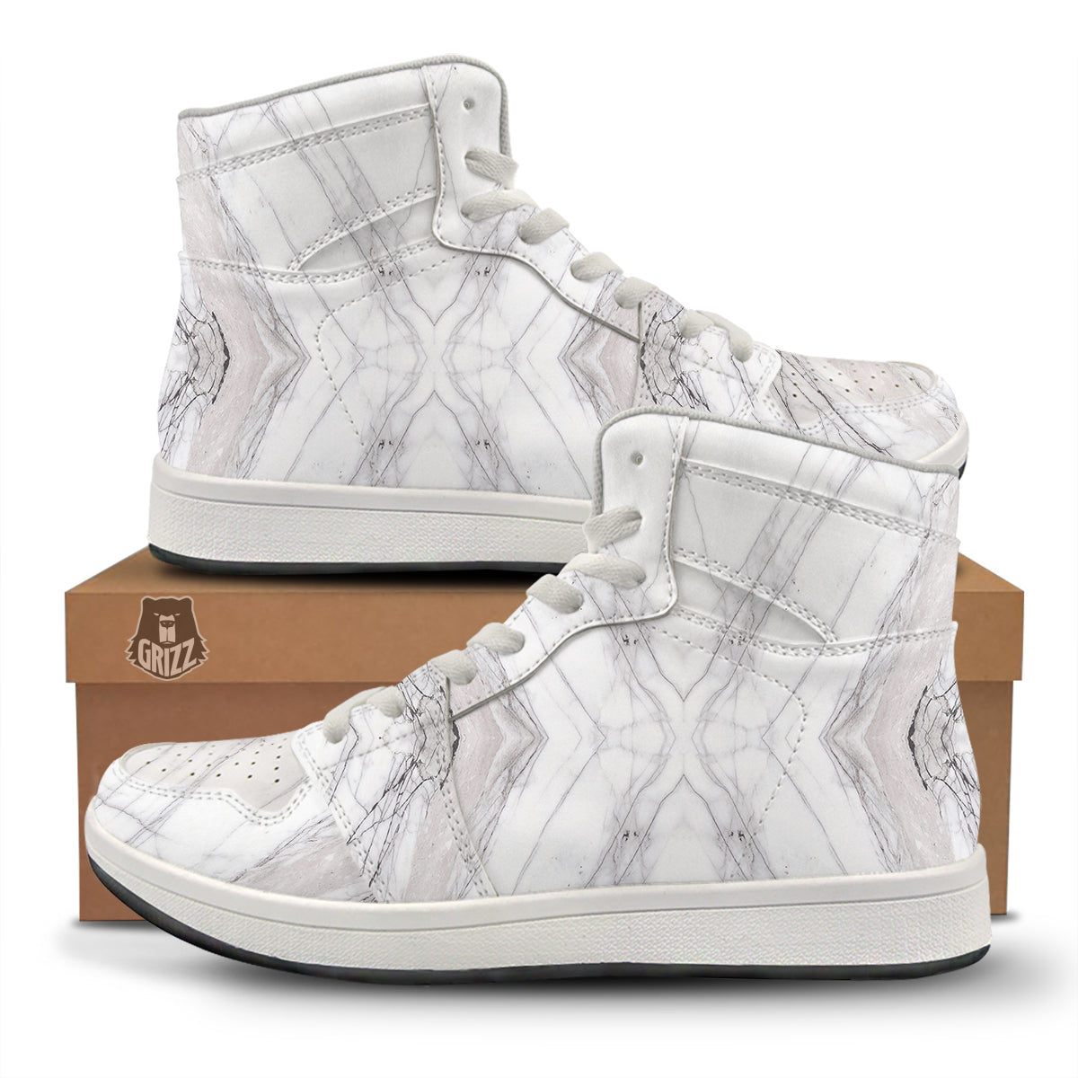 Scratch Marble White Gray Print Pattern High Top Sneakers-grizzshop
