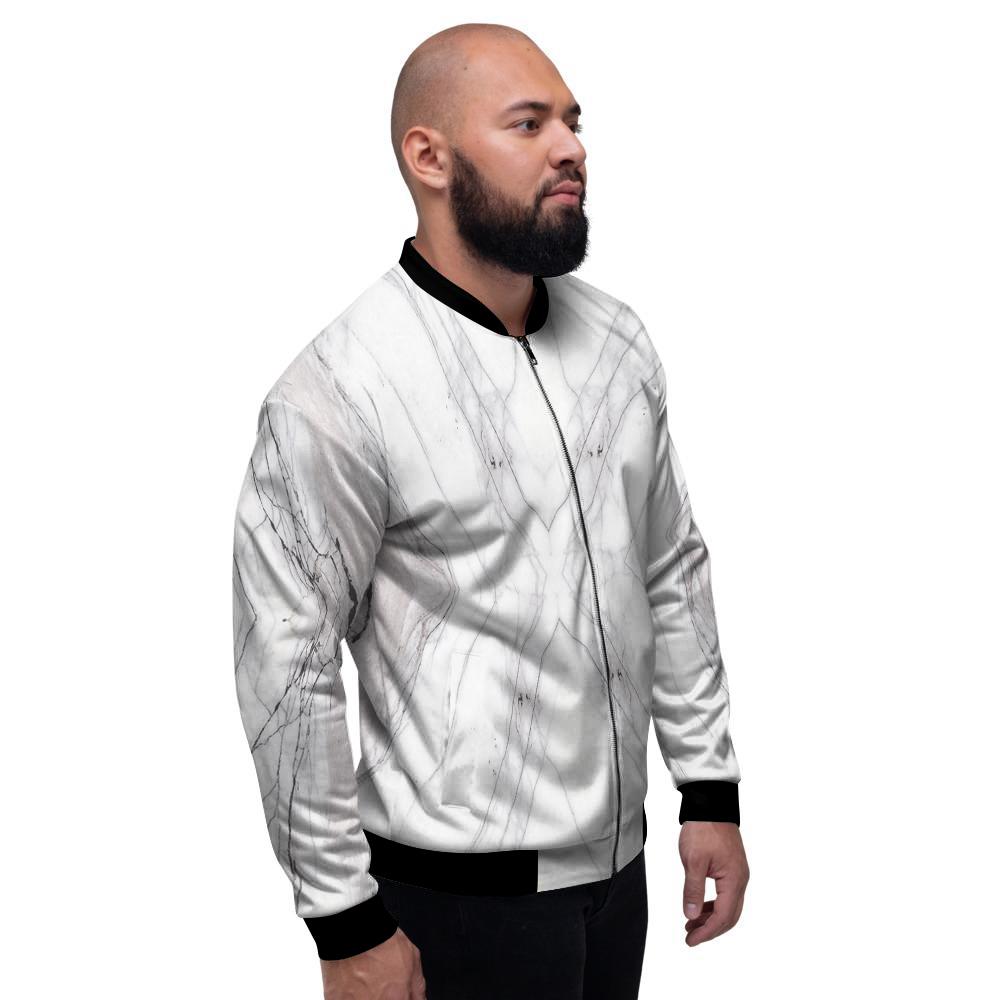 Scratch Marble White Gray Print Pattern Men's Bomber Jacket-grizzshop