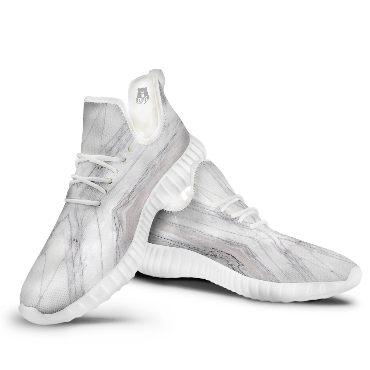 Scratch Marble White Gray Print Pattern White Walking Shoes-grizzshop