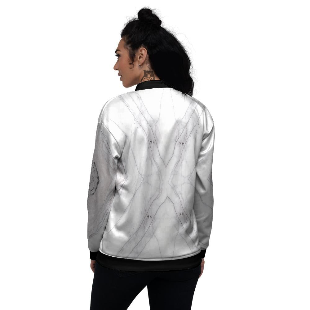 Scratch Marble White Gray Print Pattern Women's Bomber Jacket-grizzshop