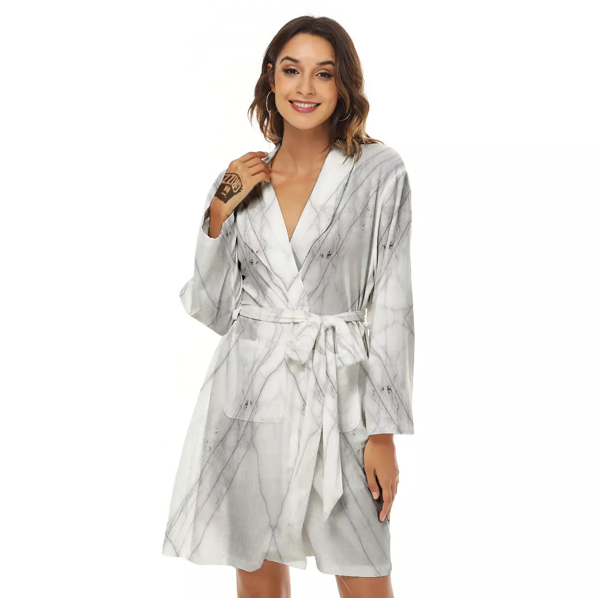 Scratch Marble White Gray Print Pattern Women's Robe-grizzshop