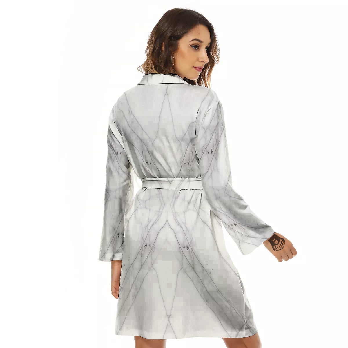 Scratch Marble White Gray Print Pattern Women's Robe-grizzshop