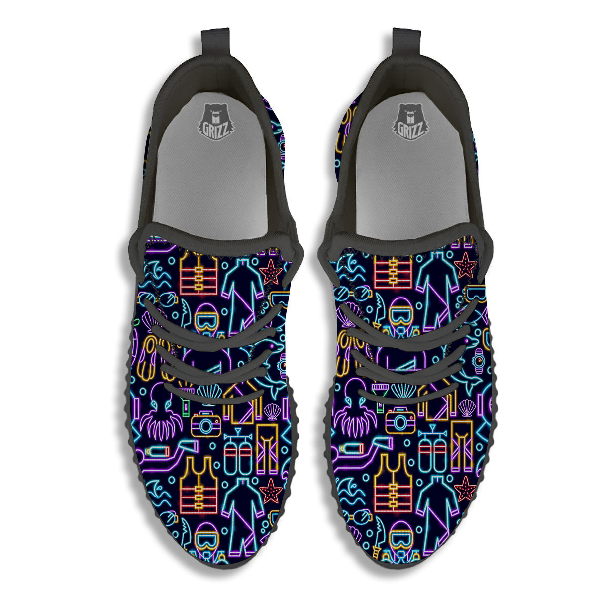 Scuba Diver Neon Print Pattern Black Walking Shoes-grizzshop