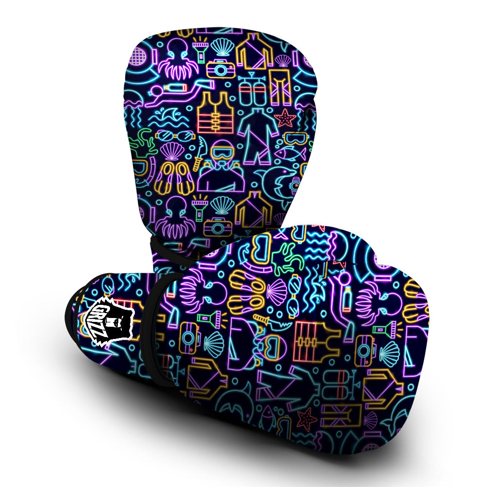 Scuba Diver Neon Print Pattern Boxing Gloves-grizzshop