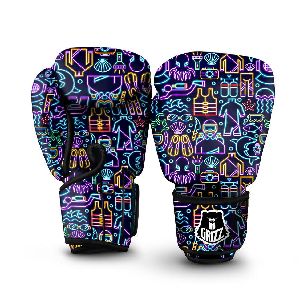 Scuba Diver Neon Print Pattern Boxing Gloves-grizzshop