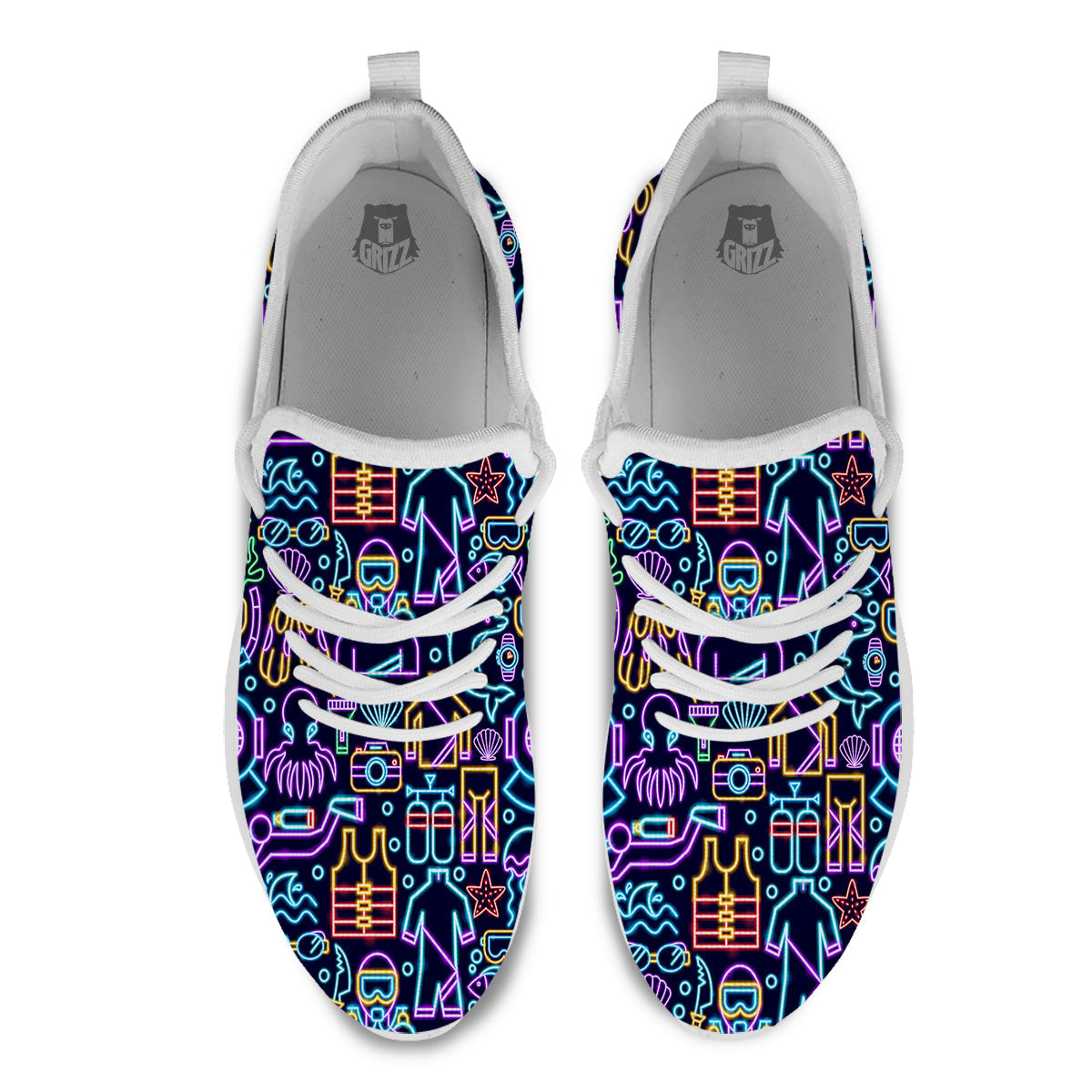 Scuba Diver Neon Print Pattern White Athletic Shoes-grizzshop