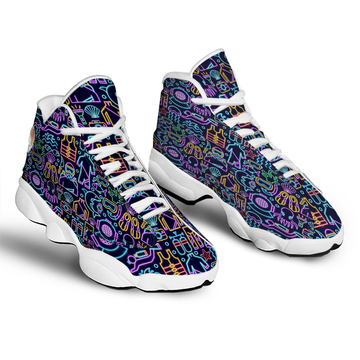 Scuba Diver Neon Print Pattern White Basketball Shoes-grizzshop