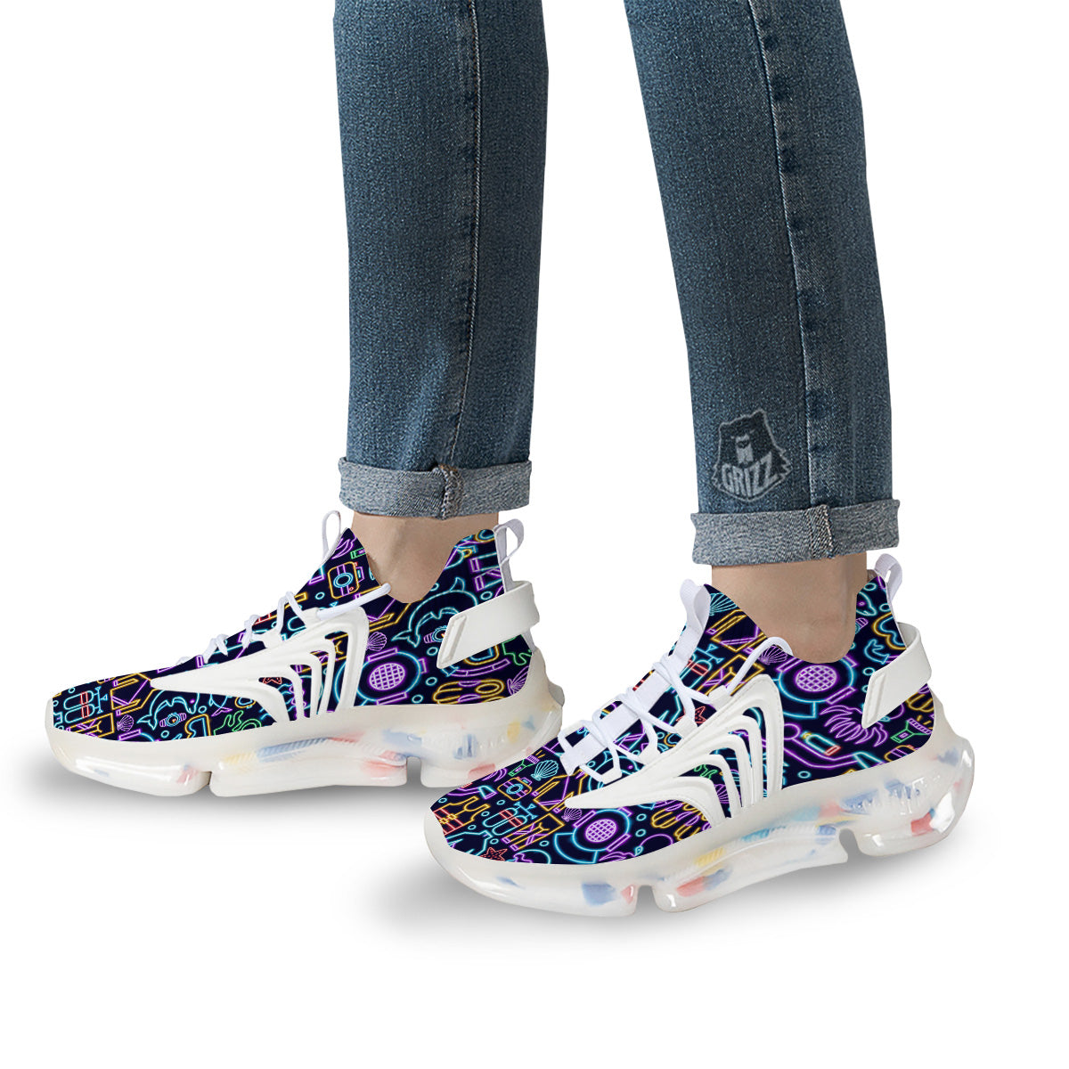 Scuba Diver Neon Print Pattern White Gym Shoes-grizzshop