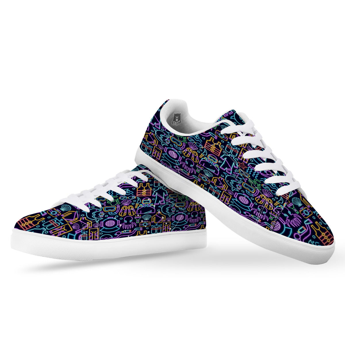 Scuba Diver Neon Print Pattern White Low Top Sneakers-grizzshop