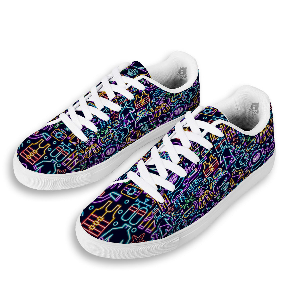 Scuba Diver Neon Print Pattern White Low Top Sneakers-grizzshop