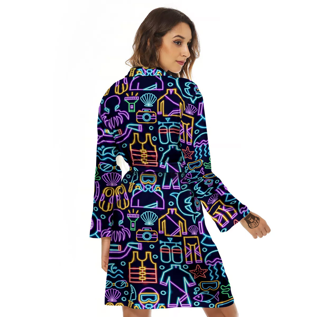 Scuba Diver Neon Print Pattern Women's Robe-grizzshop