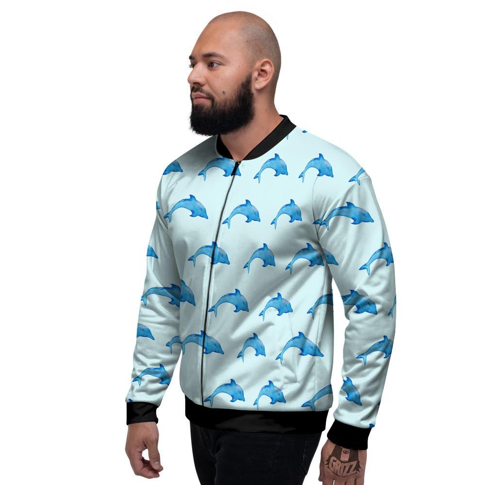 Sea Dolphin Watercolor Print Pattern Men's Bomber Jacket-grizzshop