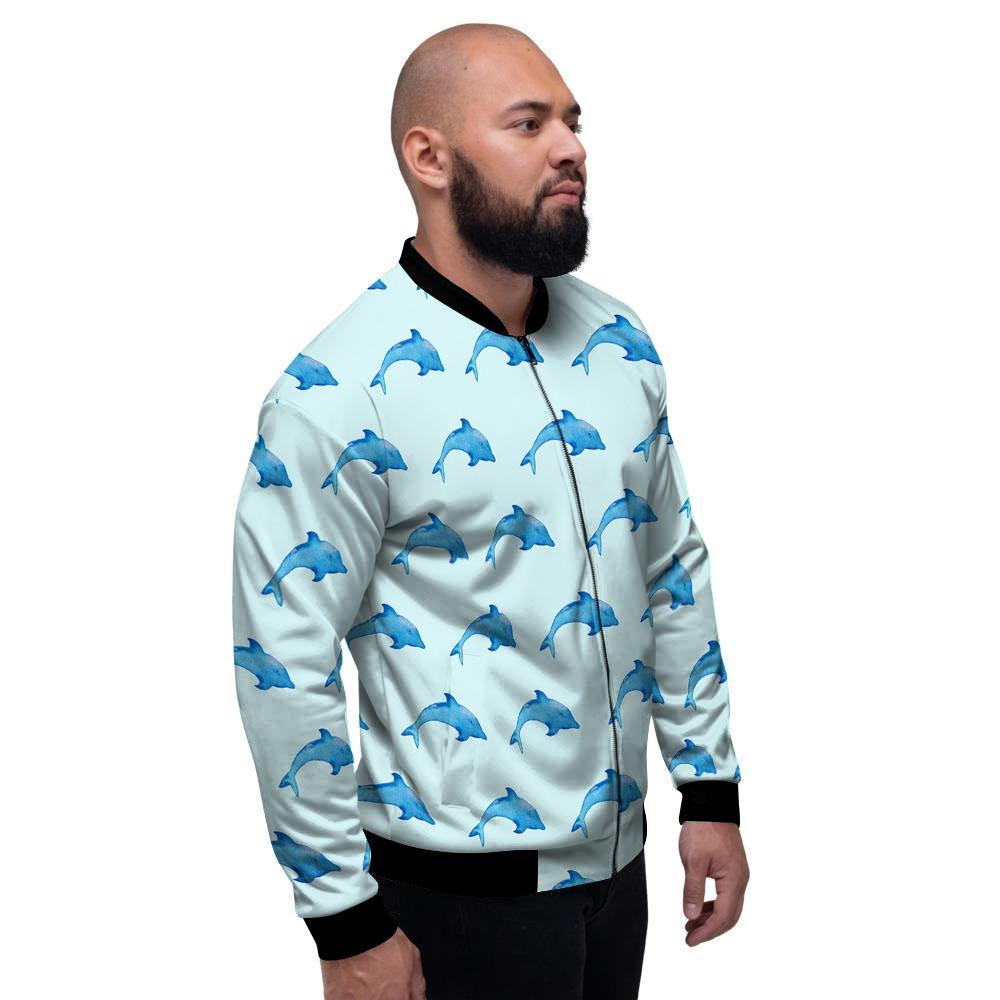 Sea Dolphin Watercolor Print Pattern Men's Bomber Jacket-grizzshop