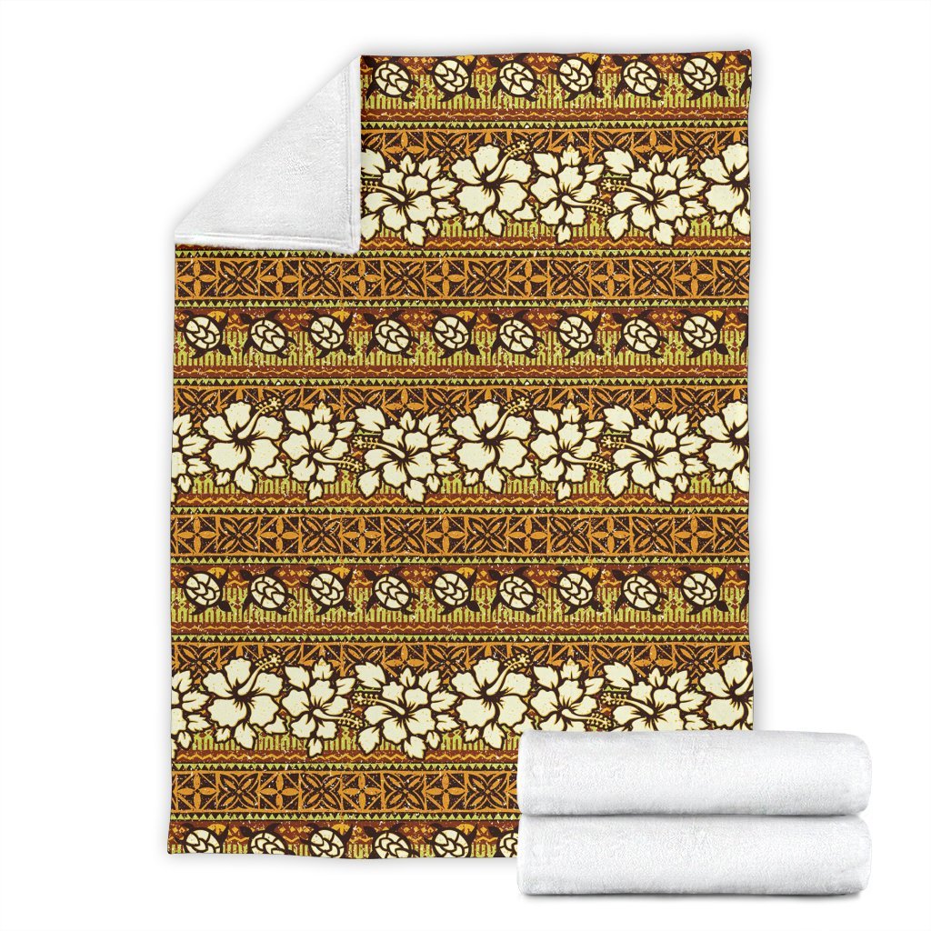 Sea Turtle Aztec Hibiscus Hawaiian Pattern Print Blanket-grizzshop