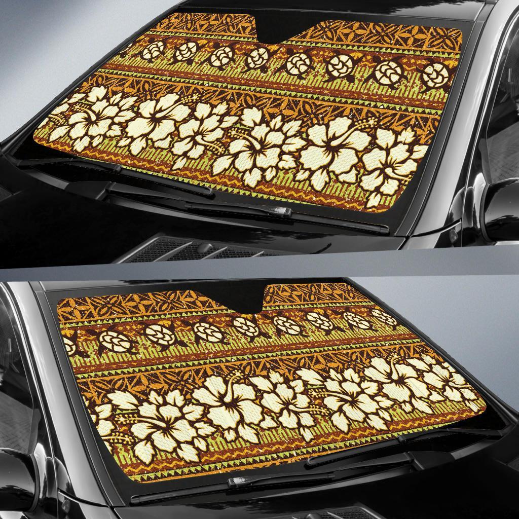 Sea Turtle Aztec Hibiscus Hawaiian Pattern Print Car Sun Shade-grizzshop