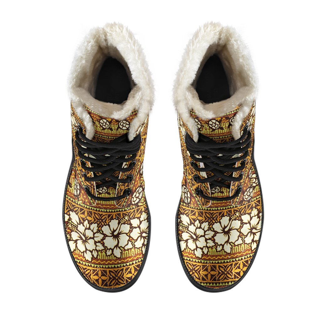 Sea Turtle Aztec Hibiscus Hawaiian Pattern Print Comfy Winter Boots-grizzshop