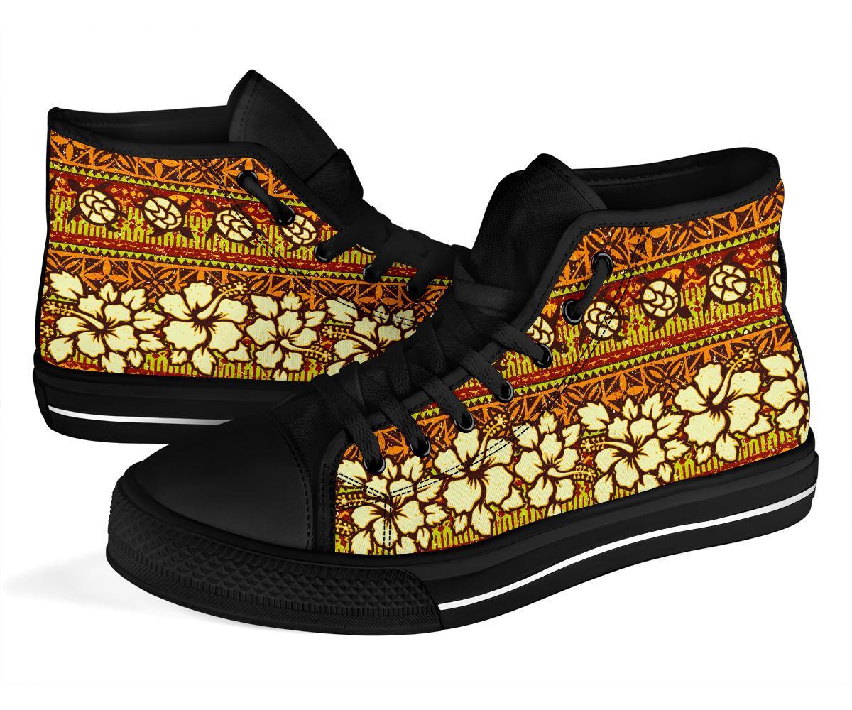 Sea Turtle Aztec Hibiscus Hawaiian Pattern Print Men Women's High Top Shoes-grizzshop