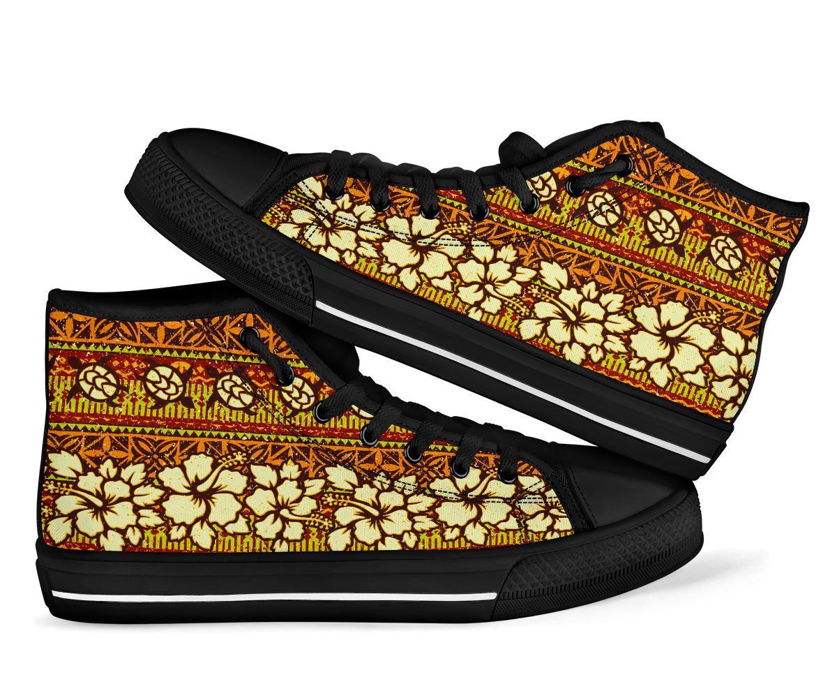 Sea Turtle Aztec Hibiscus Hawaiian Pattern Print Men Women's High Top Shoes-grizzshop