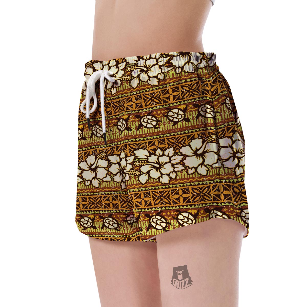 Sea Turtle Aztec Hibiscus Hawaiian Pattern Print Women's Shorts-grizzshop