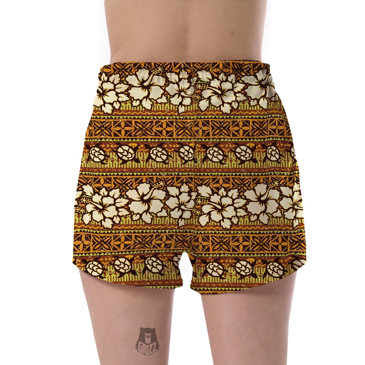 Sea Turtle Aztec Hibiscus Hawaiian Pattern Print Women's Shorts-grizzshop
