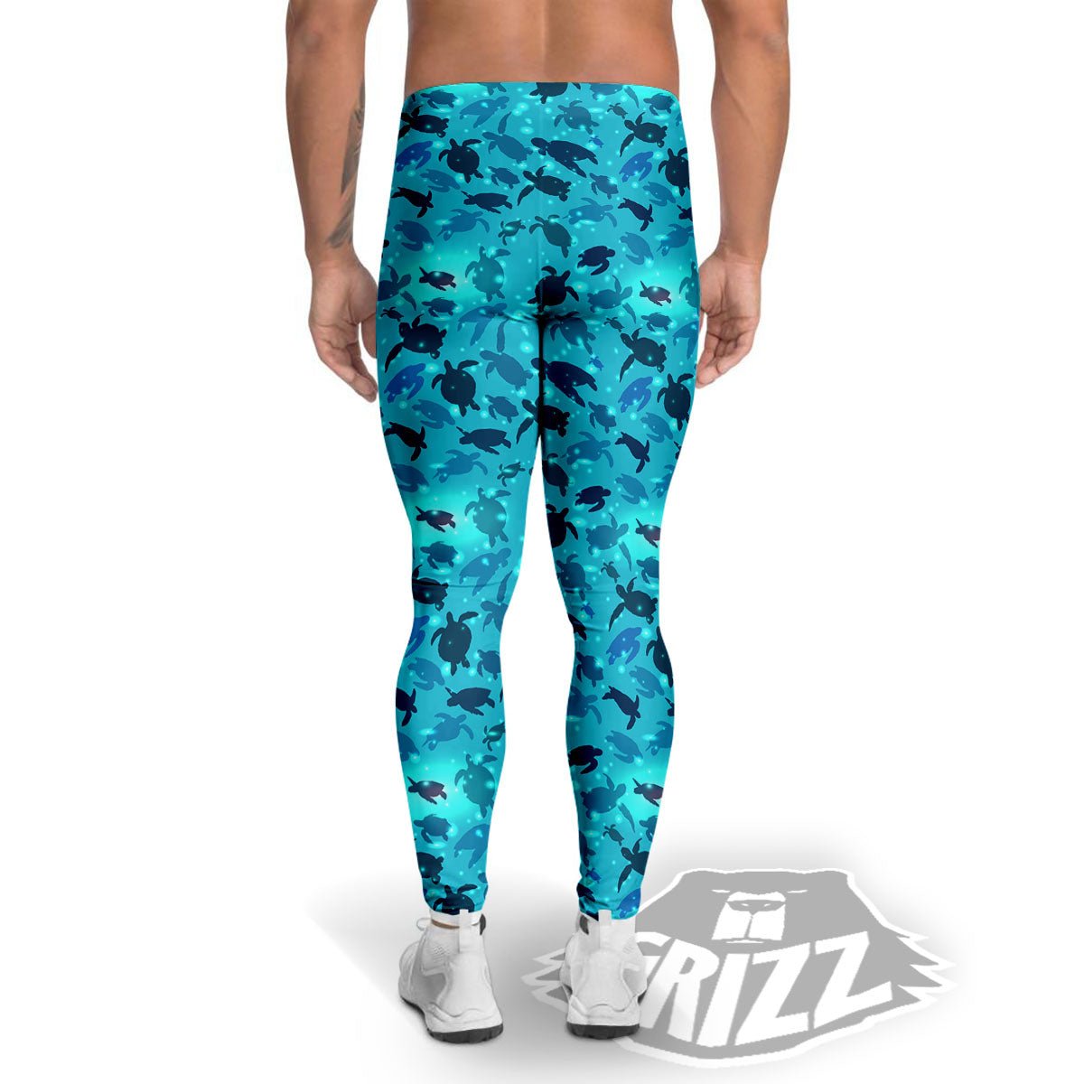 Sea Turtle Black And Blue Print Pattern Men's Leggings-grizzshop
